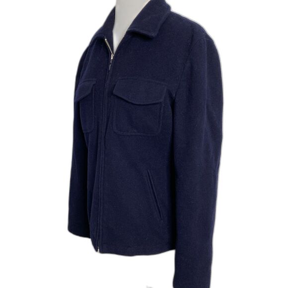 VTG J Crew Wool Blend Bomber Jacket Navy Blue Zip Front Long Sleeve Officecore M - Picture 10 of 10